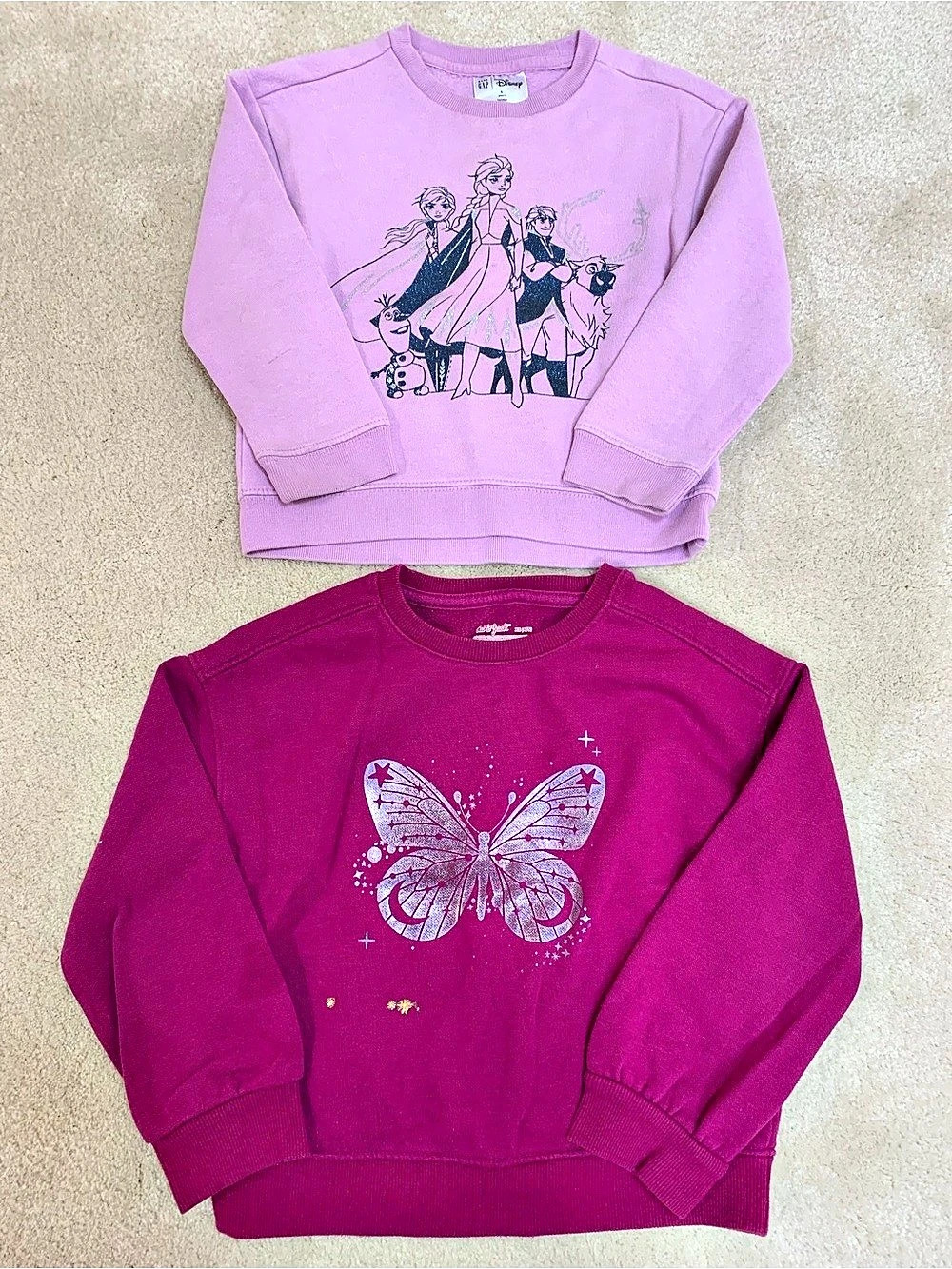 Gap Disney Frozen and Cat & Jack Girls 5 Pink & Purple Sweatshirt Set